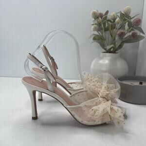 Kate Spade Bridal Sparkle Heels Tulle Dots Soft Parchment Women 8.5B